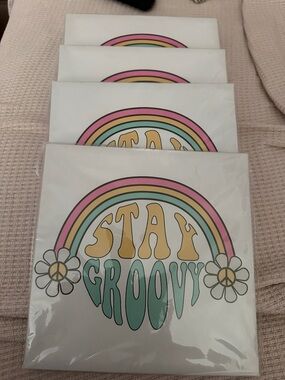 Stay Groovy Rainbow Print Tee or Art Panel - Retro Pastel Design lot of 5